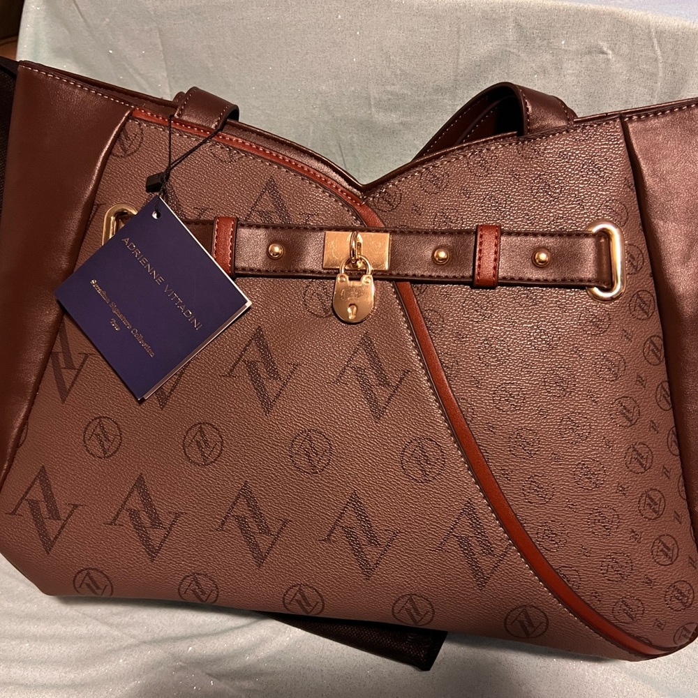 Adrienne Vittadini Brown Tote with Gold Accents